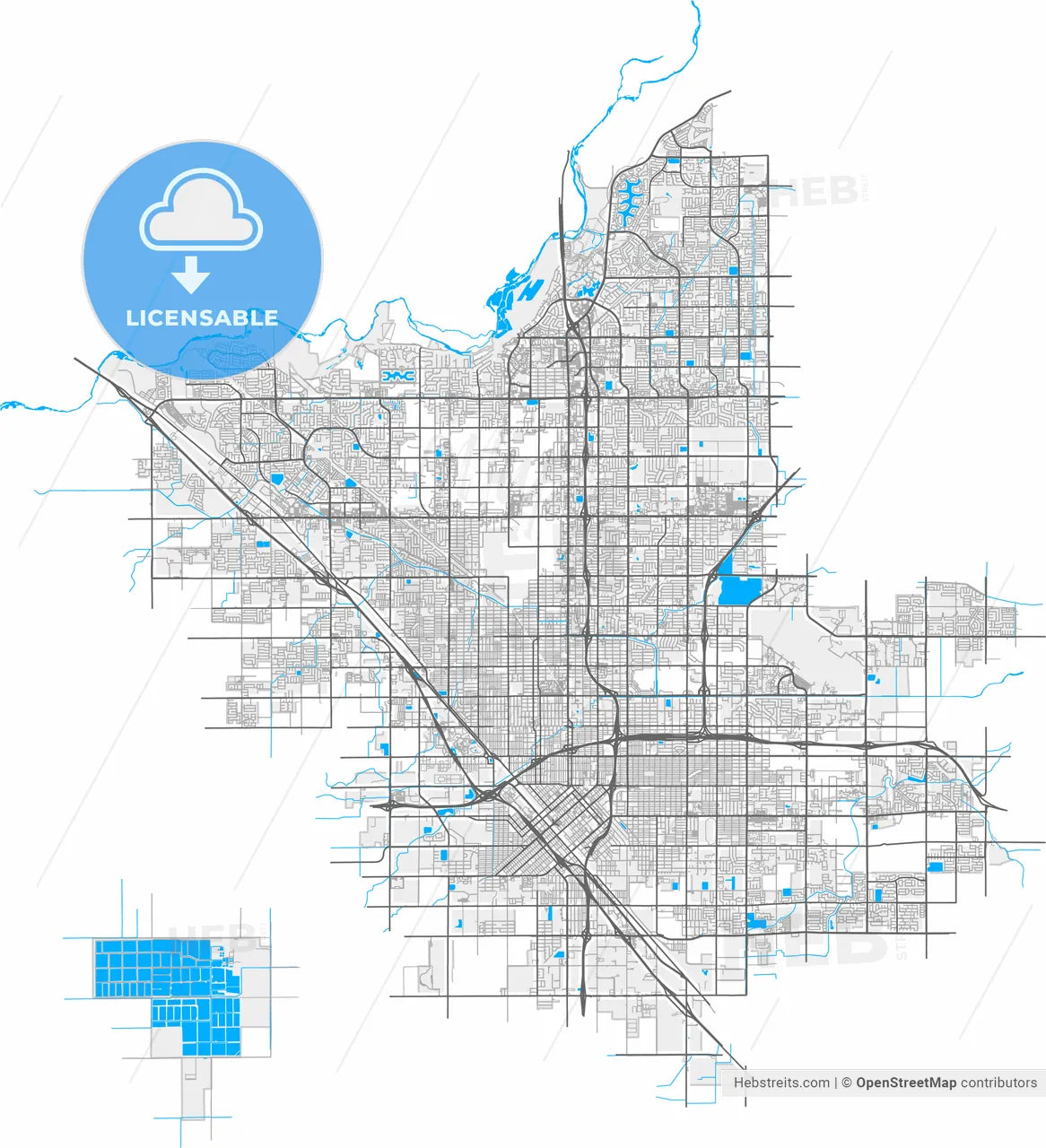 Fresno, California, United States, high resolution vector map - Instant download PDF and JPG