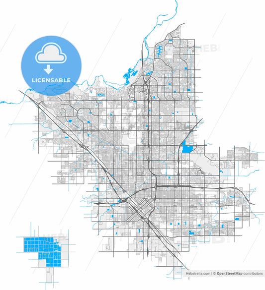 Fresno, California, United States, high resolution vector map - Instant download PDF and JPG