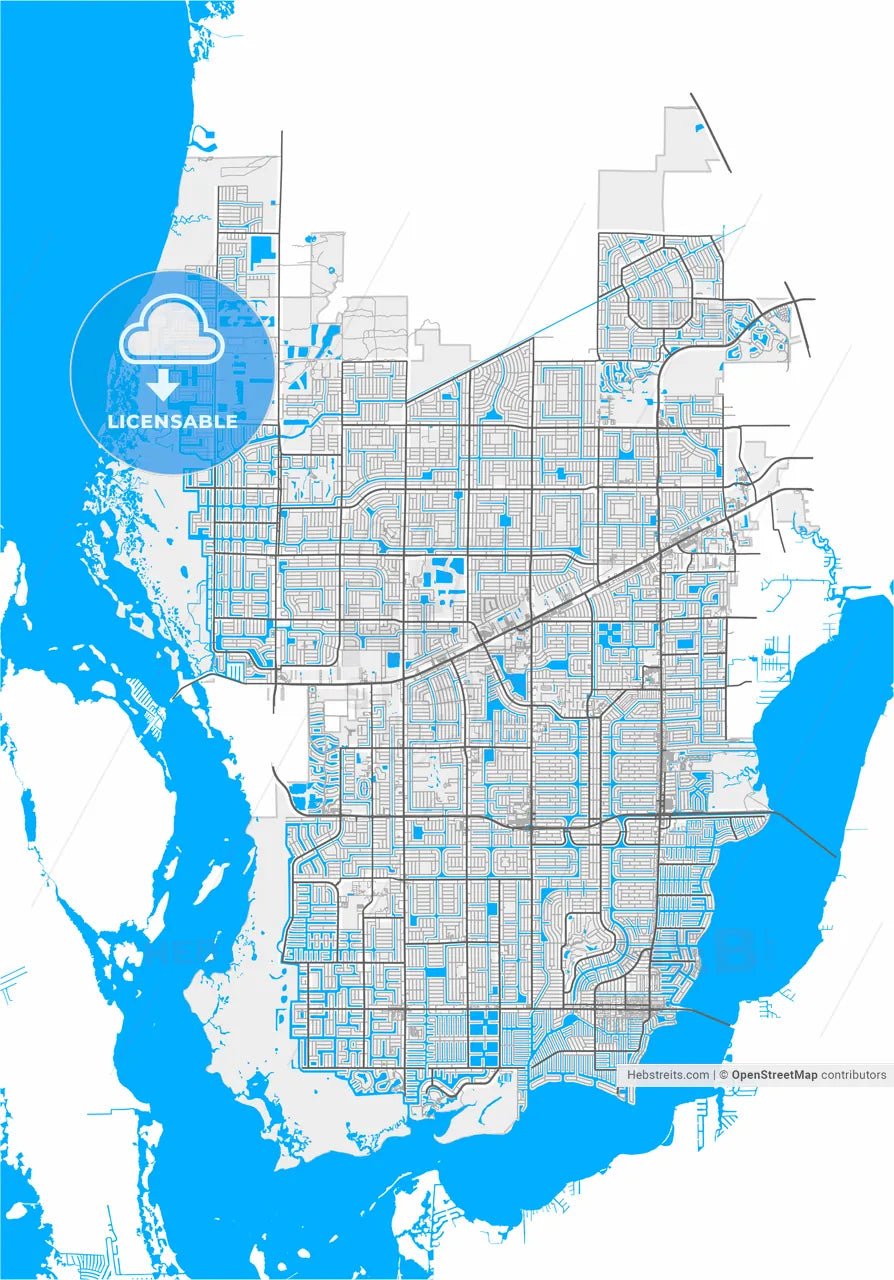Cape Coral, Florida, United States, high resolution vector map - Instant download PDF and JPG