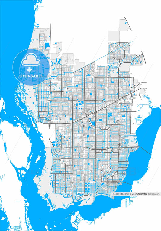 Cape Coral, Florida, United States, high resolution vector map - Instant download PDF and JPG