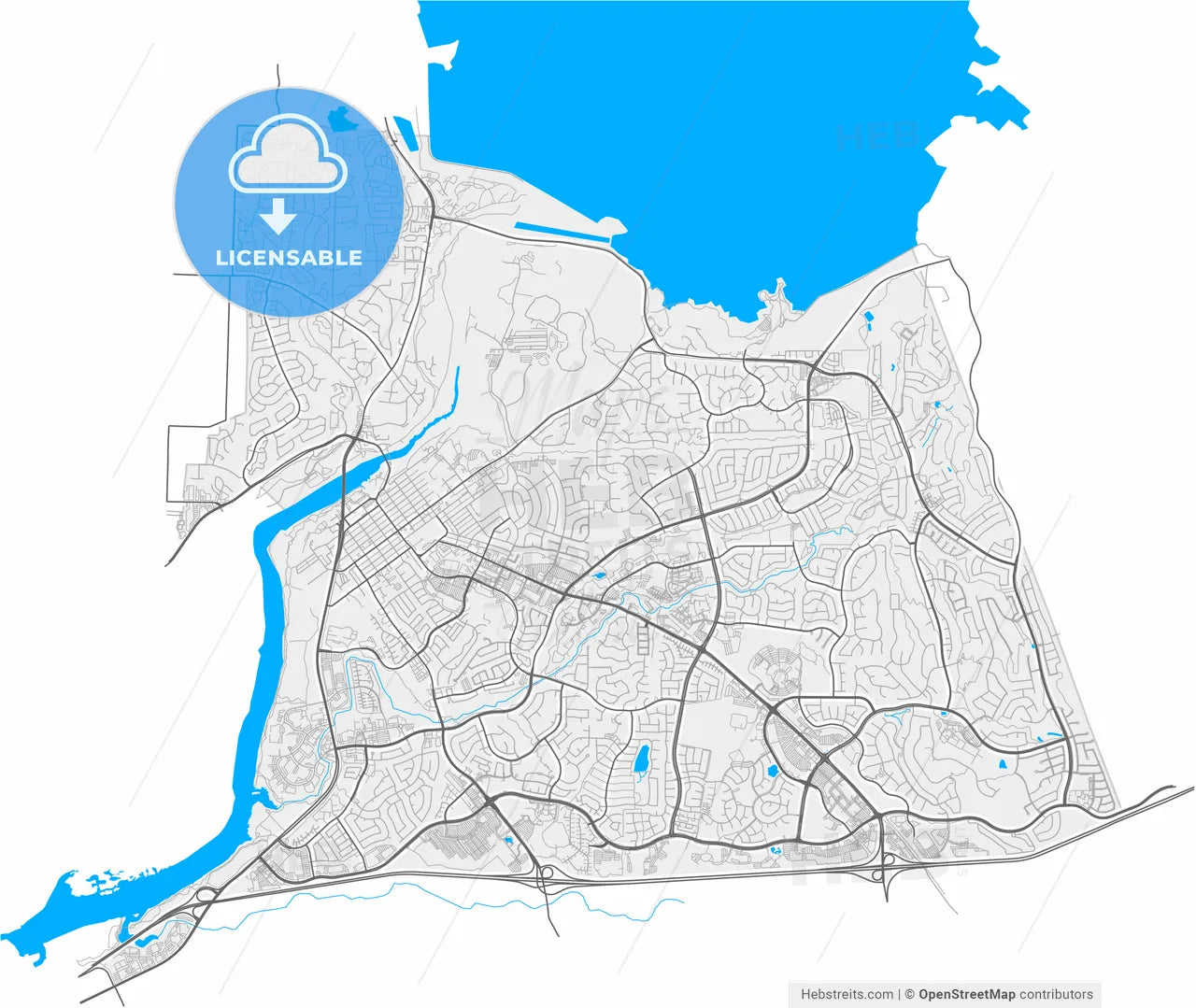 Folsom, California, United States, high resolution vector map - Instant download PDF and JPG