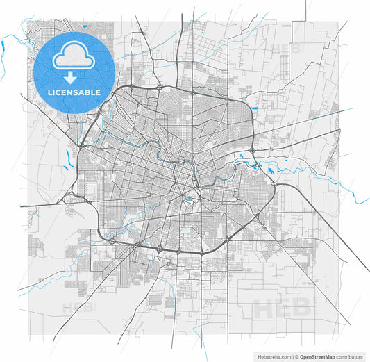 Cordoba, Argentina, high resolution vector map - Instant download PDF and JPG