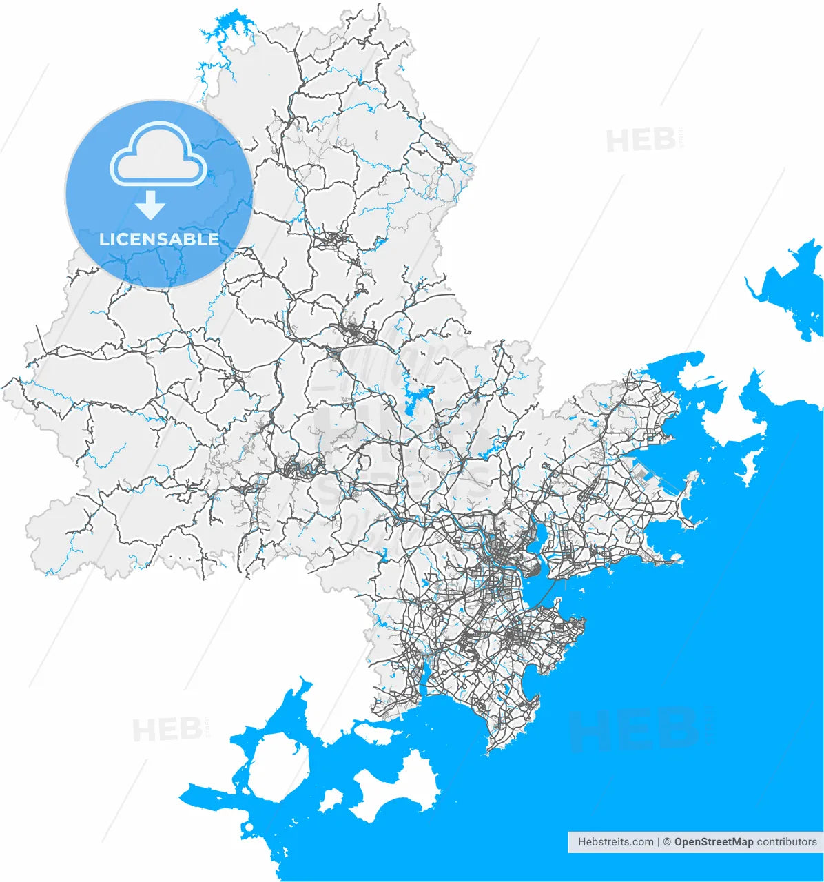 Quanzhou, Fujian, China, high resolution vector map - Instant download PDF and JPG