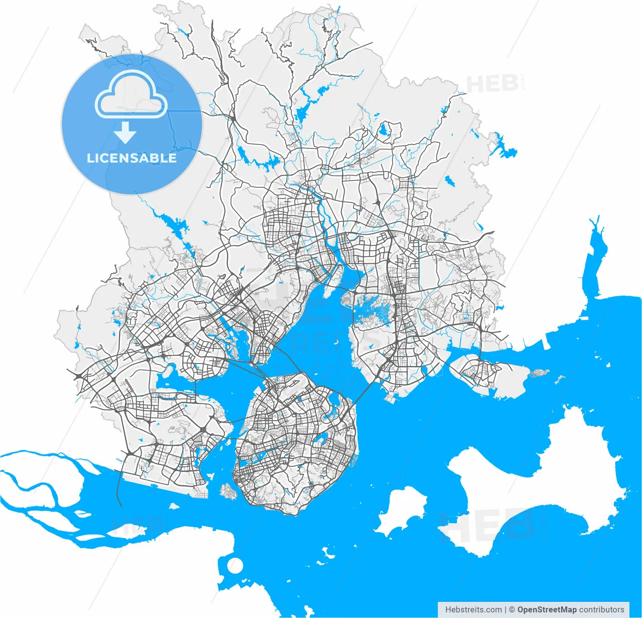 Xiamen, Fujian, China, high resolution vector map - Instant download PDF and JPG