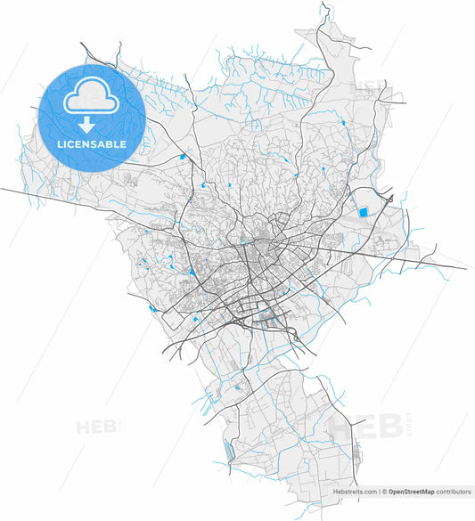 Nîmes, Gard, France, high resolution vector map - Instant download PDF and JPG
