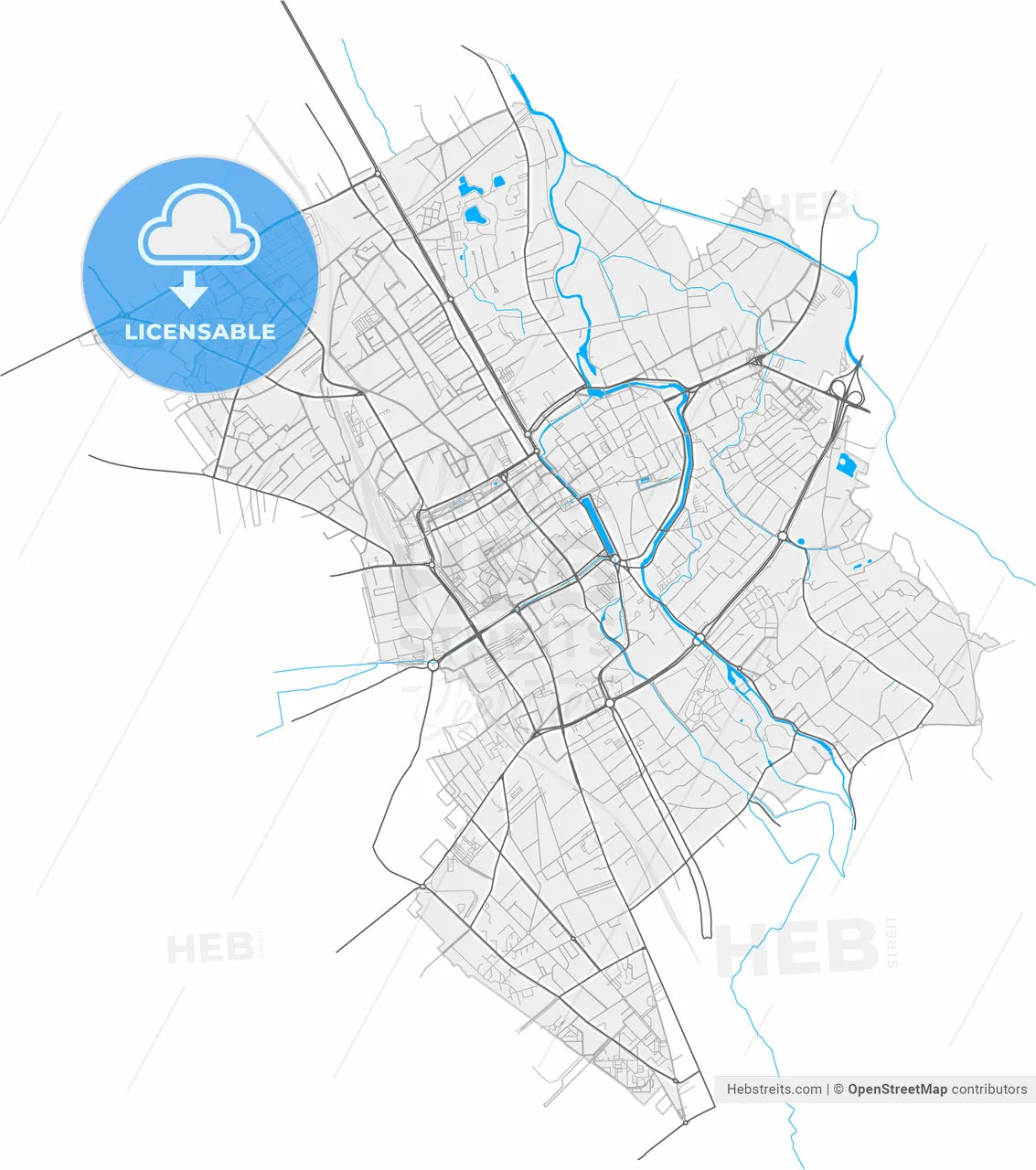 Troyes, Aube, France, high resolution vector map - Instant download PDF and JPG