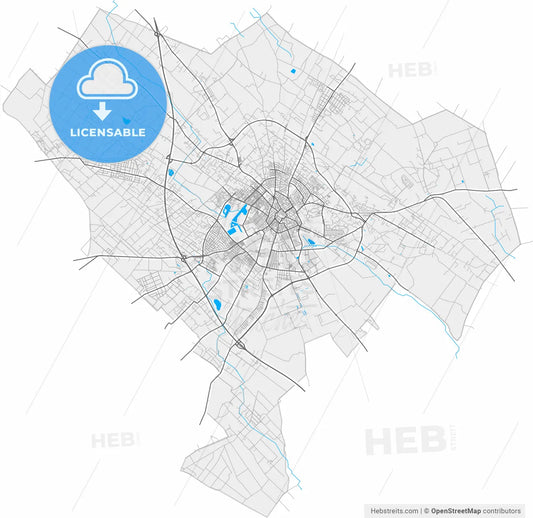 Kecskemét, Bács-Kiskun, Hungary, high resolution vector map - Instant download PDF and JPG