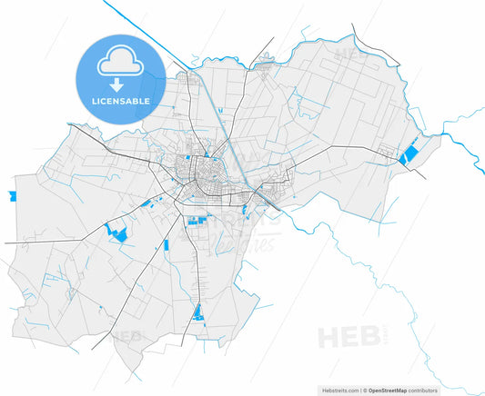 Gyula, Békés, Hungary, high resolution vector map - Instant download PDF and JPG