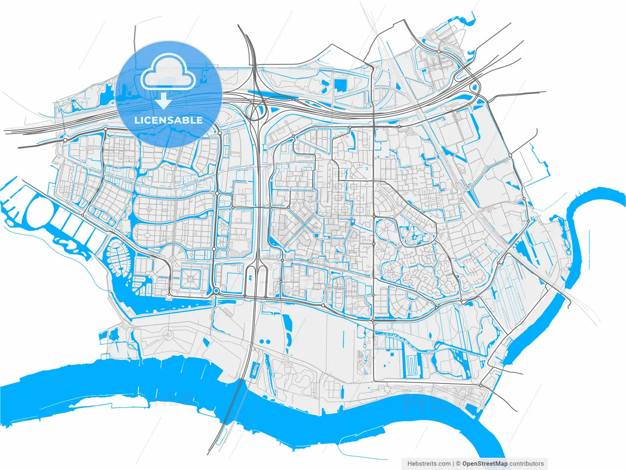 Barendrecht, South Holland, Netherlands, high resolution vector map - Instant download PDF and JPG
