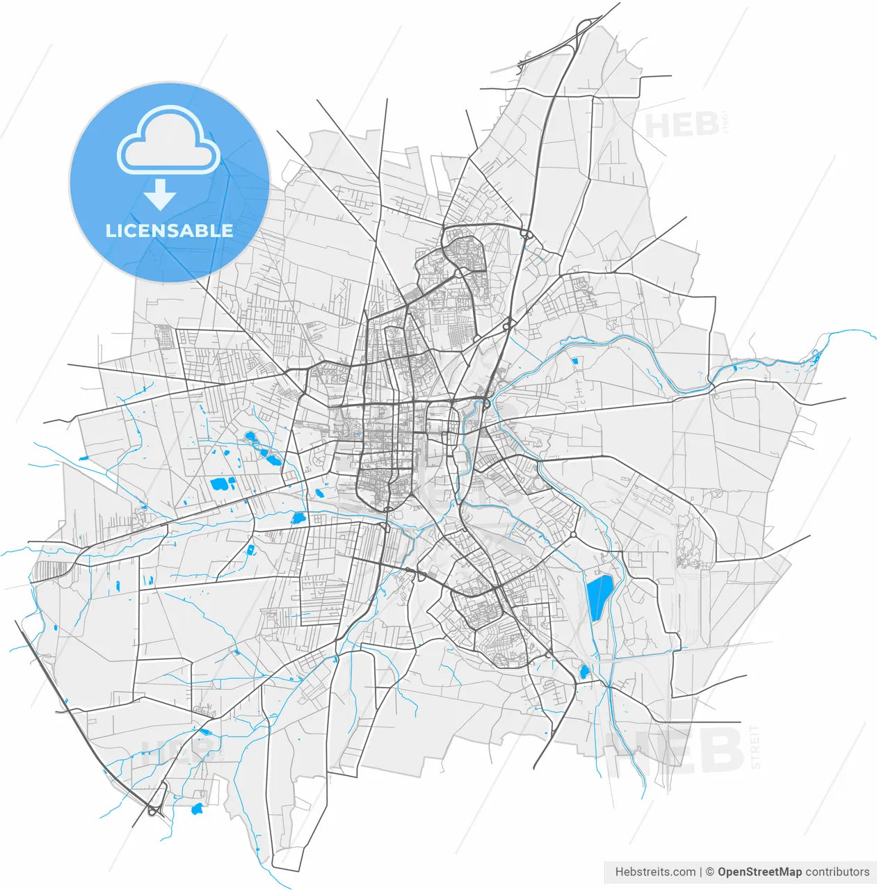 Częstochowa, Silesian, Poland, high resolution vector map - Instant download PDF and JPG
