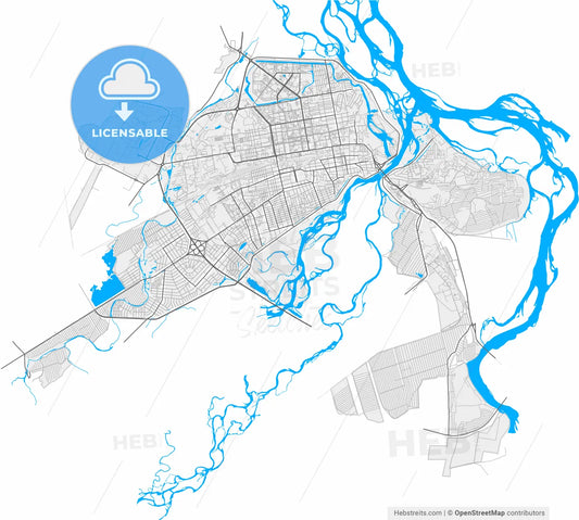 Abakan, Republic of Khakassia, Russia, high resolution vector map - Instant download PDF and JPG