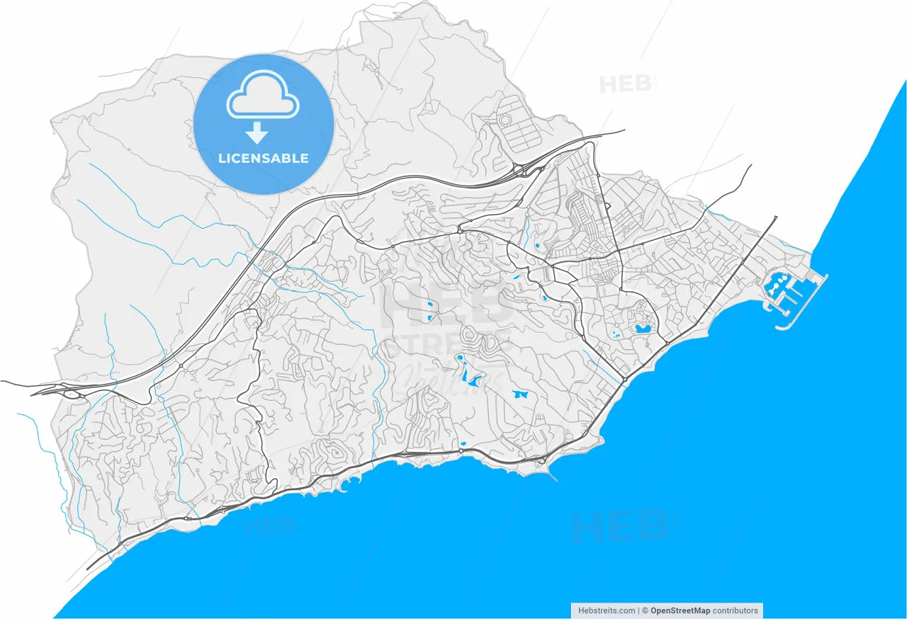 Benalmádena, Málaga, Spain, high resolution vector map - Instant download PDF and JPG