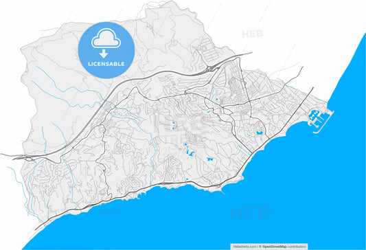 Benalmádena, Málaga, Spain, high resolution vector map - Instant download PDF and JPG