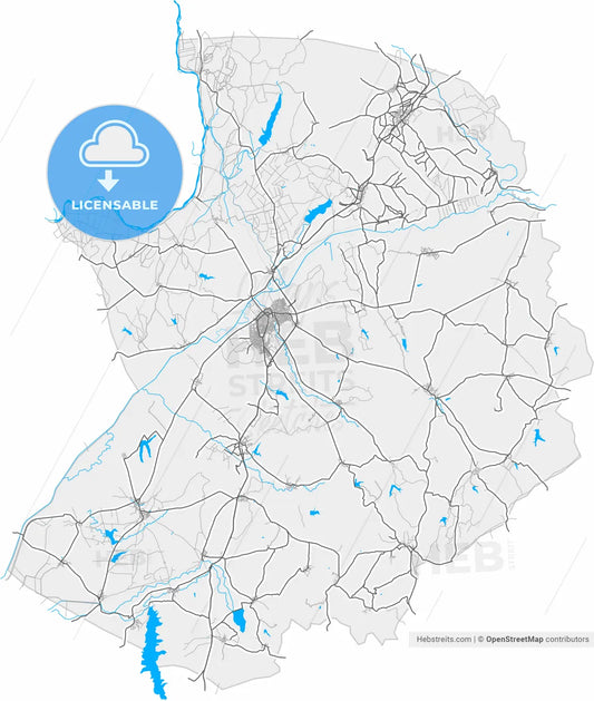 Uzunköprü, Edirne, Turkey, high resolution vector map - Instant download PDF and JPG