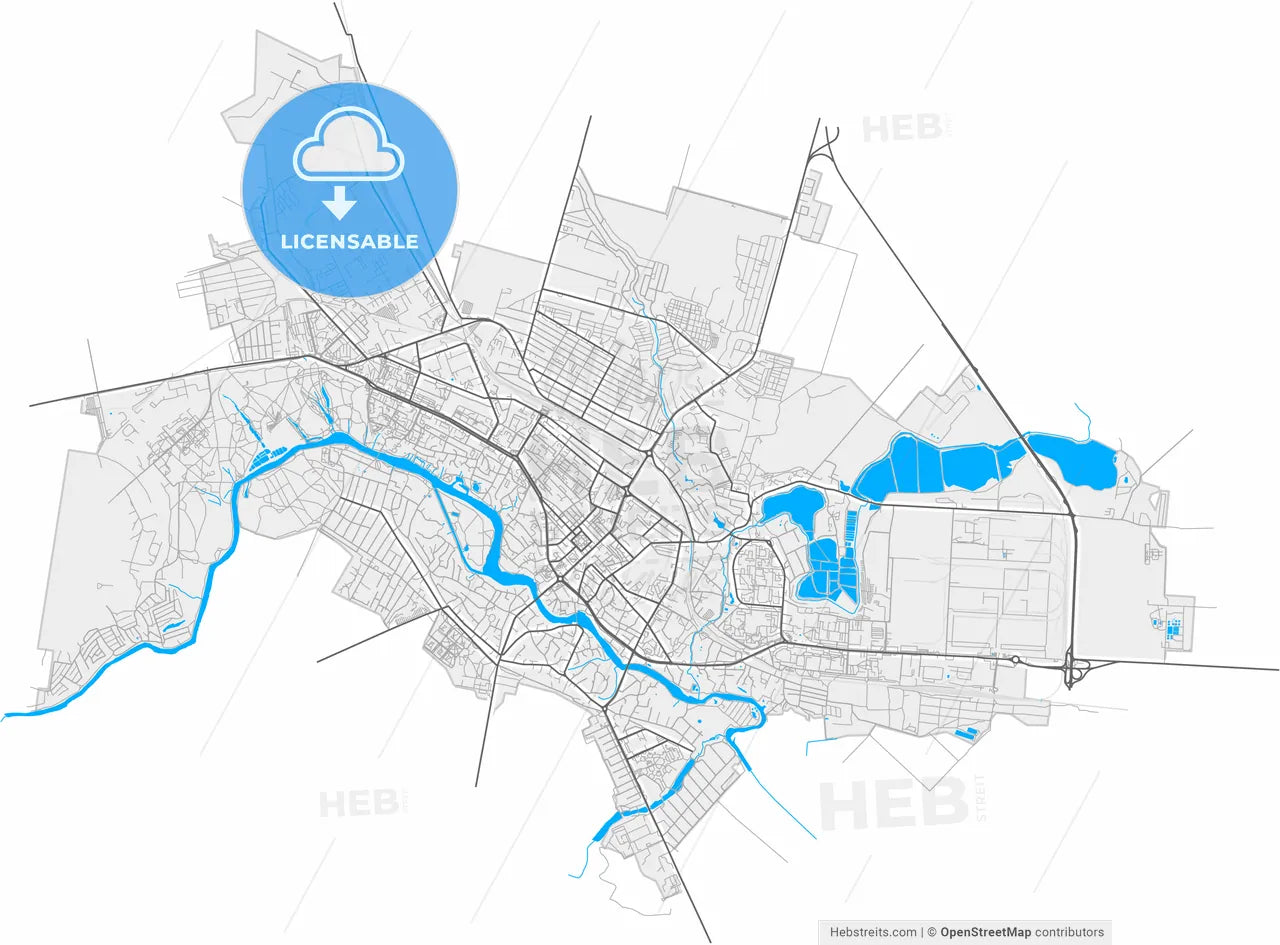 Bila Tserkva, Kyiv Oblast, Ukraine, high resolution vector map - Instant download PDF and JPG