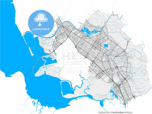 Fremont, California, United States, high resolution vector map - Instant download PDF and JPG