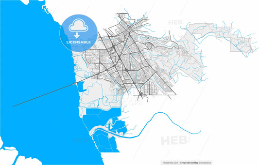 Hayward, California, United States, high resolution vector map - Instant download PDF and JPG