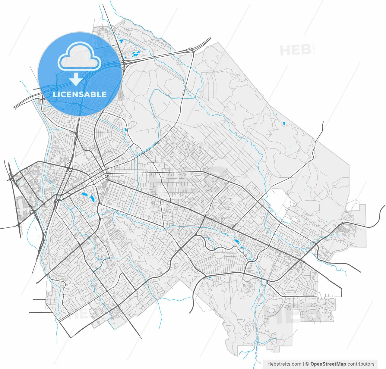 Concord, California, United States, high resolution vector map - Instant download PDF and JPG