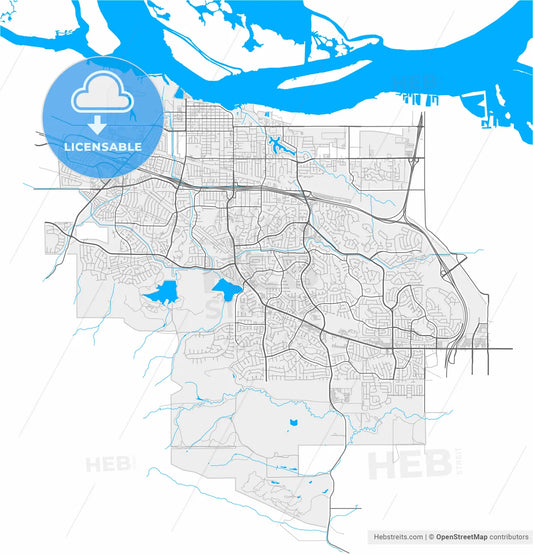 Antioch, California, United States, high resolution vector map - Instant download PDF and JPG