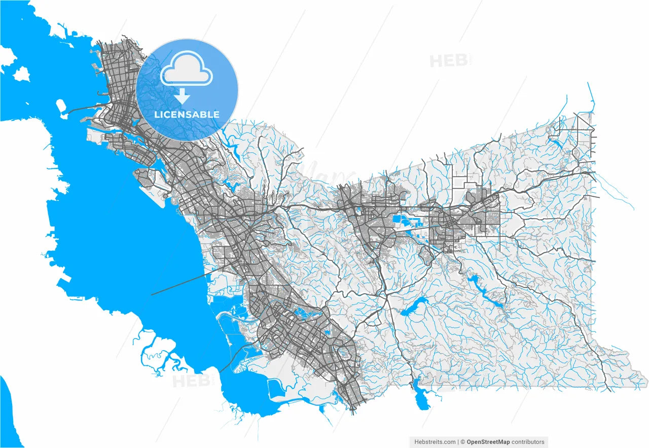 Alameda, California, United States, high resolution vector map - Instant download PDF and JPG
