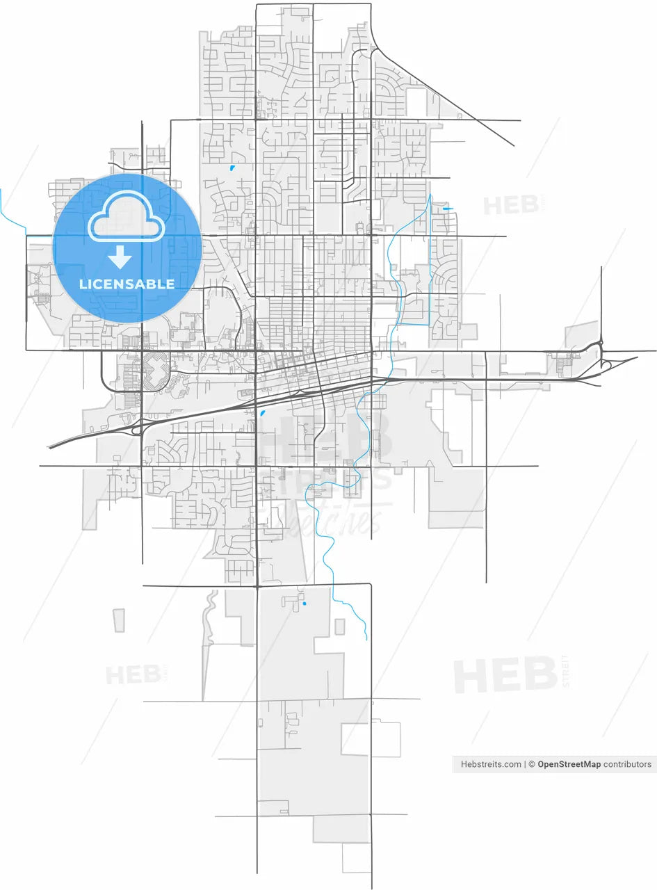 Hanford, California, United States, high resolution vector map - Instant download PDF and JPG