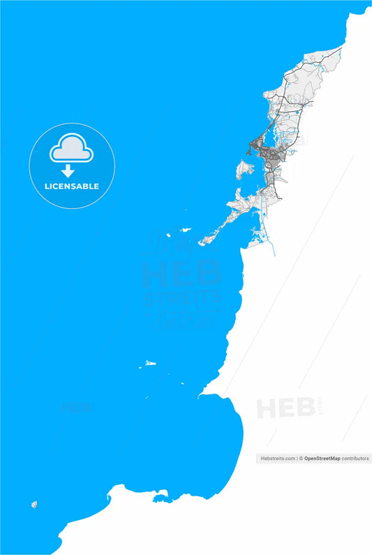Cartagena, Colombia, high resolution vector map - Instant download PDF and JPG