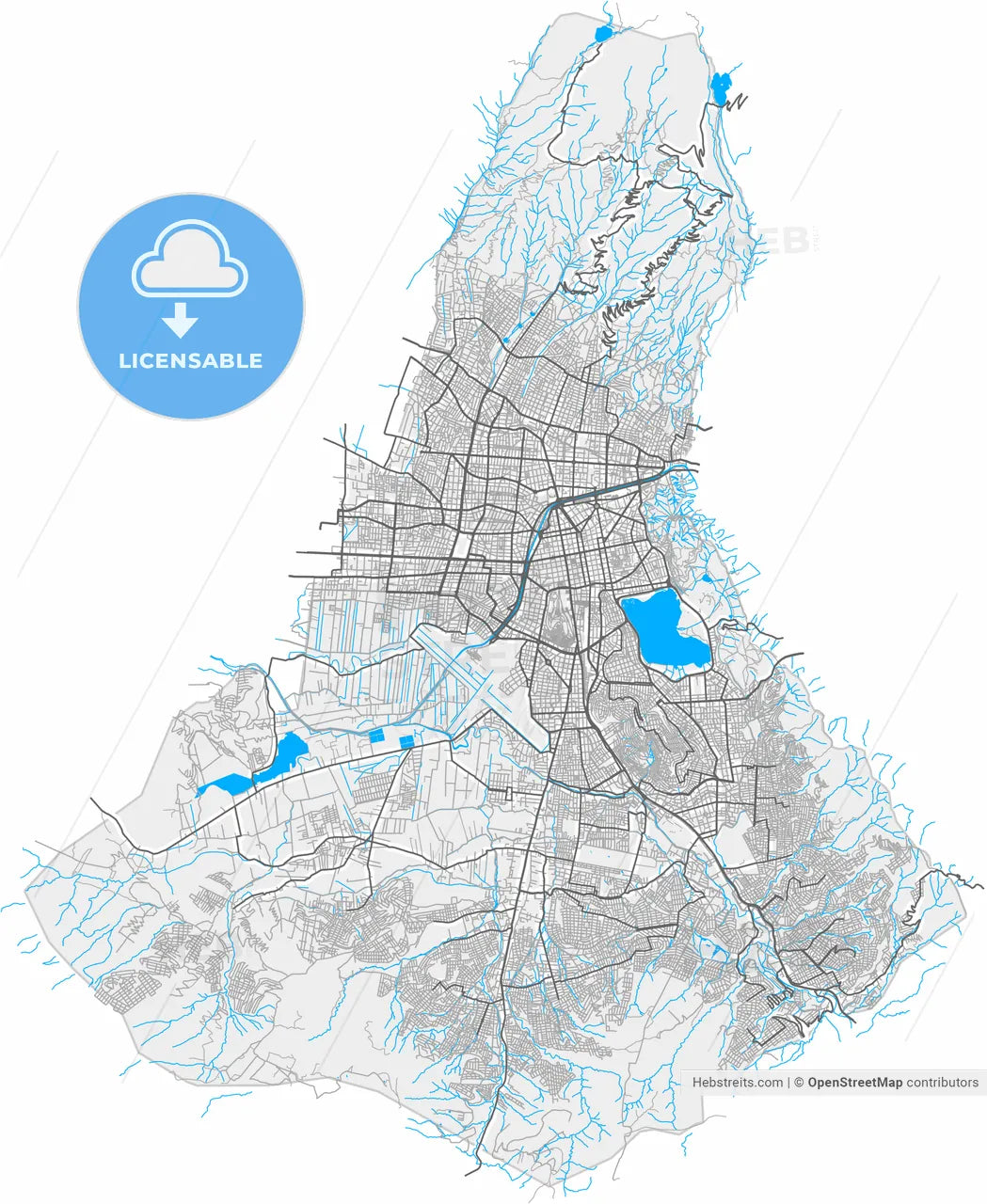 Cochabamba, Bolivia, high resolution vector map - Instant download PDF and JPG