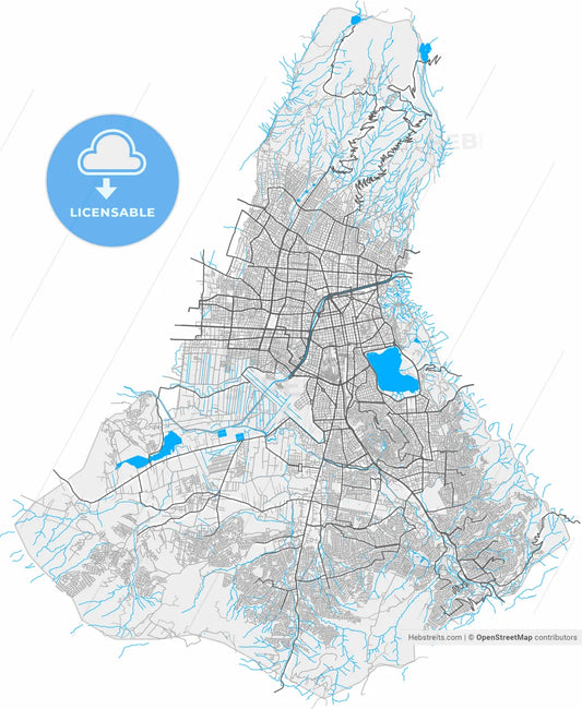 Cochabamba, Bolivia, high resolution vector map - Instant download PDF and JPG