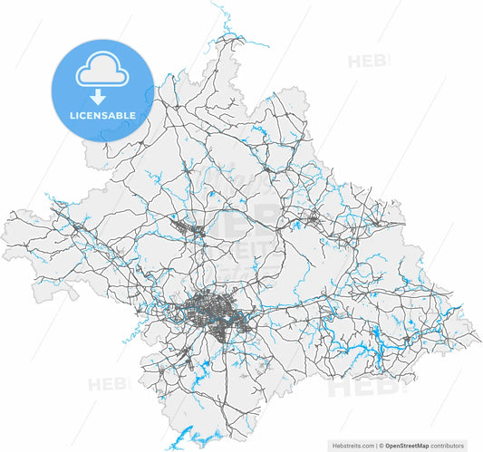 Nanning, Guangxi, China, high resolution vector map - Instant download PDF and JPG