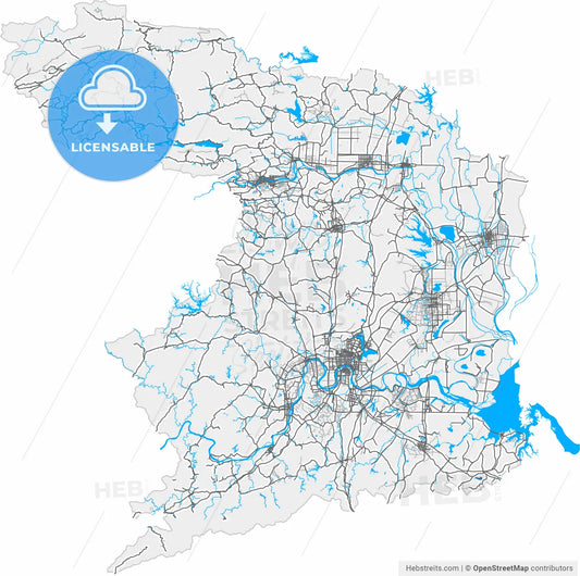 Changde, Hunan, China, high resolution vector map - Instant download PDF and JPG