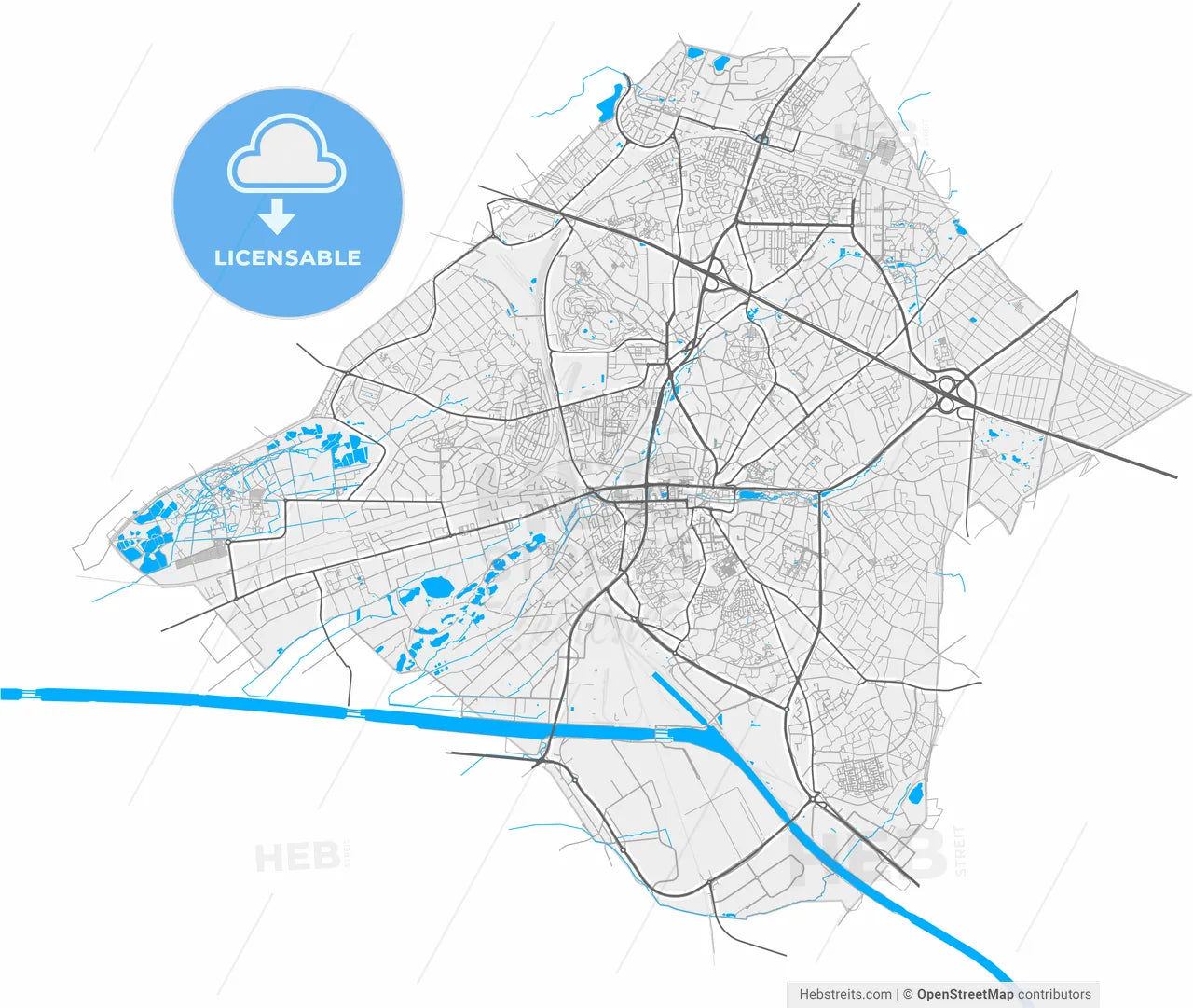 Genk, Limburg, Belgium, high resolution vector map - Instant download PDF and JPG