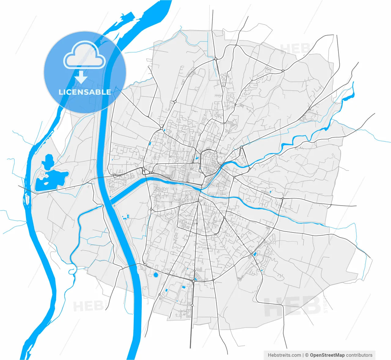Montélimar, Drôme, France, high resolution vector map - Instant download PDF and JPG