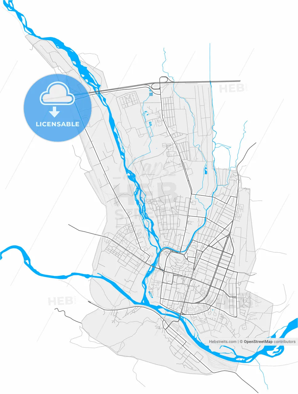 Gori, Shida Kartli, Georgia, high resolution vector map - Instant download PDF and JPG