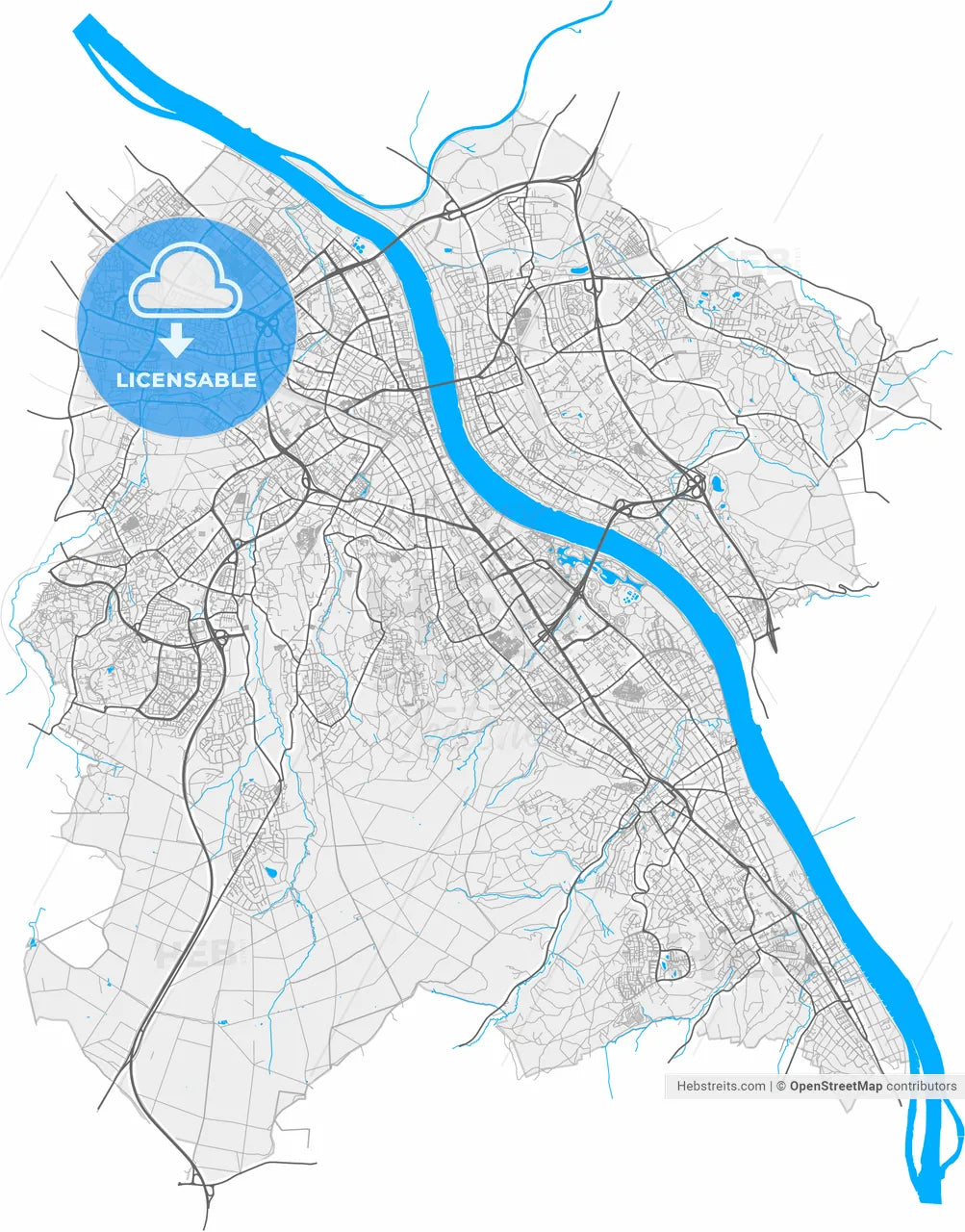 Bonn, North Rhine-Westphalia, Germany, high resolution vector map - Instant download PDF and JPG