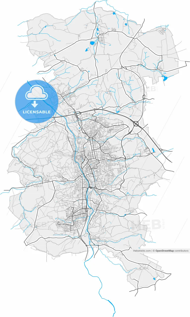 Gera, Thuringia, Germany, high resolution vector map - Instant download PDF and JPG