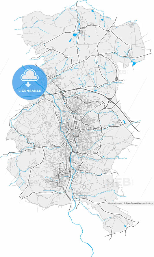 Gera, Thuringia, Germany, high resolution vector map - Instant download PDF and JPG