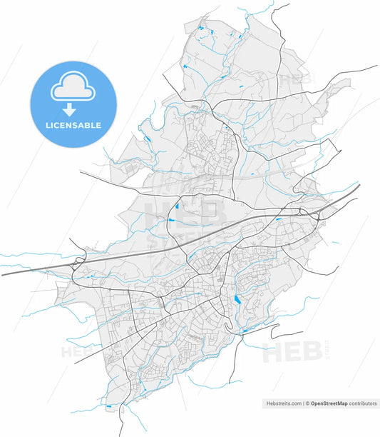 Haan, North Rhine-Westphalia, Germany, high resolution vector map - Instant download PDF and JPG