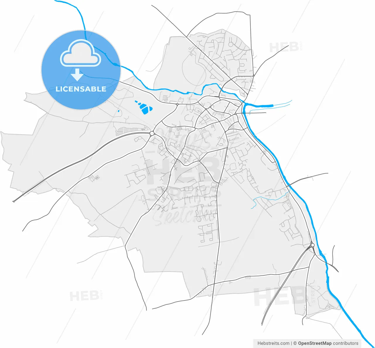 Navan, County Meath, Ireland, high resolution vector map - Instant download PDF and JPG