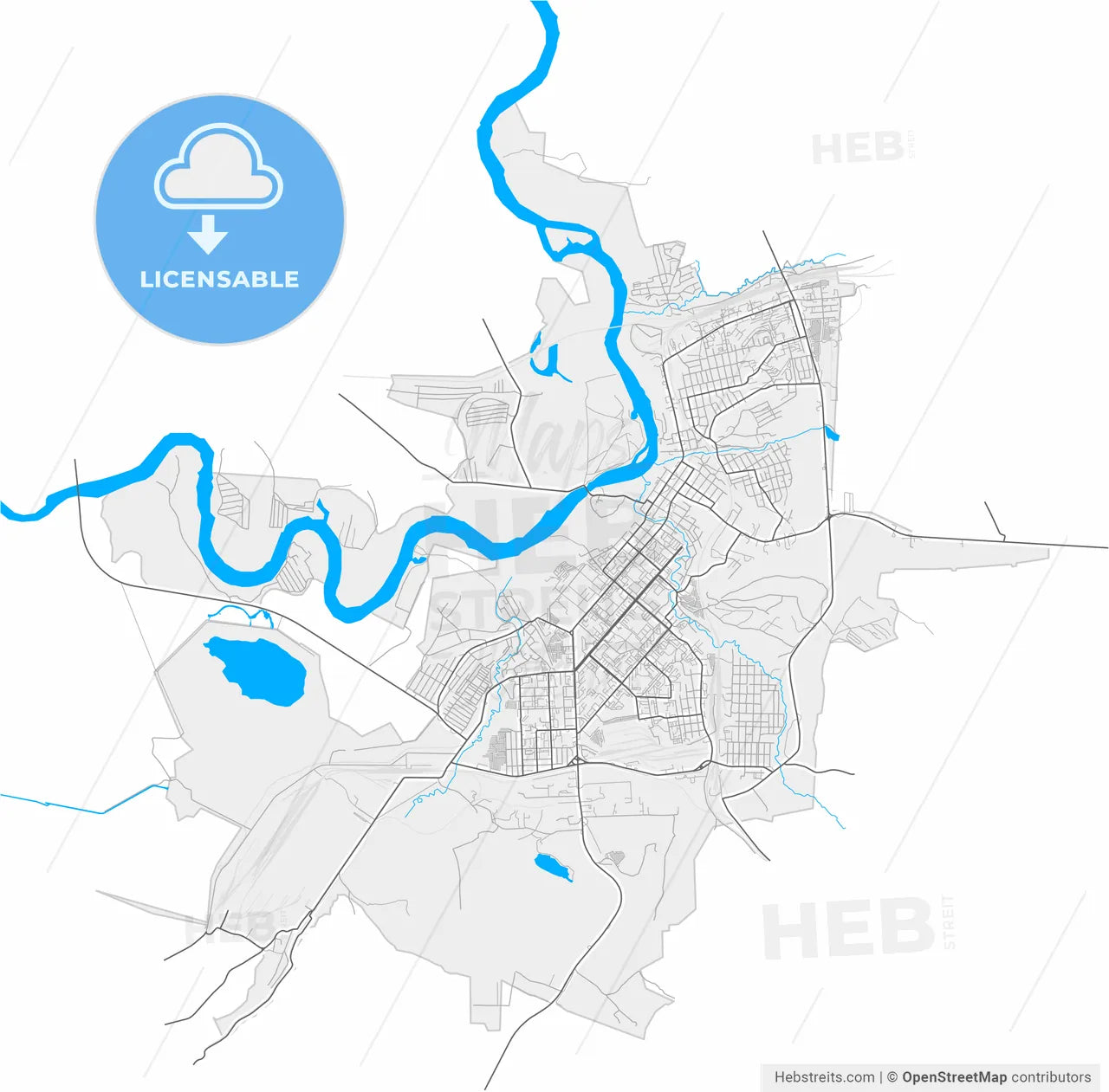 Achinsk, Krasnoyarsk Krai, Russia, high resolution vector map - Instant download PDF and JPG