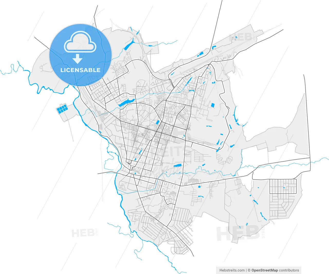 Arzamas, Nizhny Novgorod Oblast, Russia, high resolution vector map - Instant download PDF and JPG
