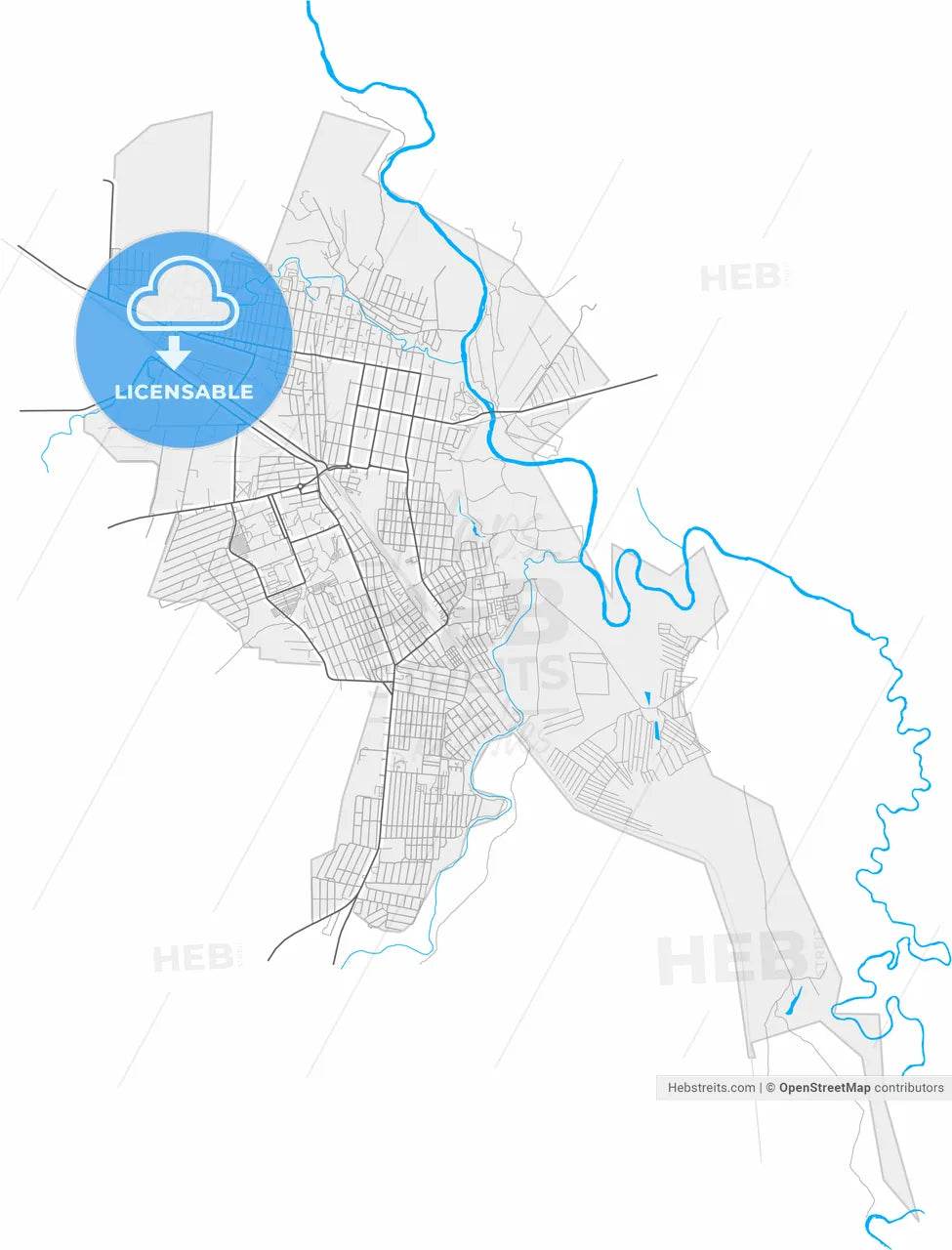 Buzuluk, Orenburg Oblast, Russia, high resolution vector map - Instant download PDF and JPG
