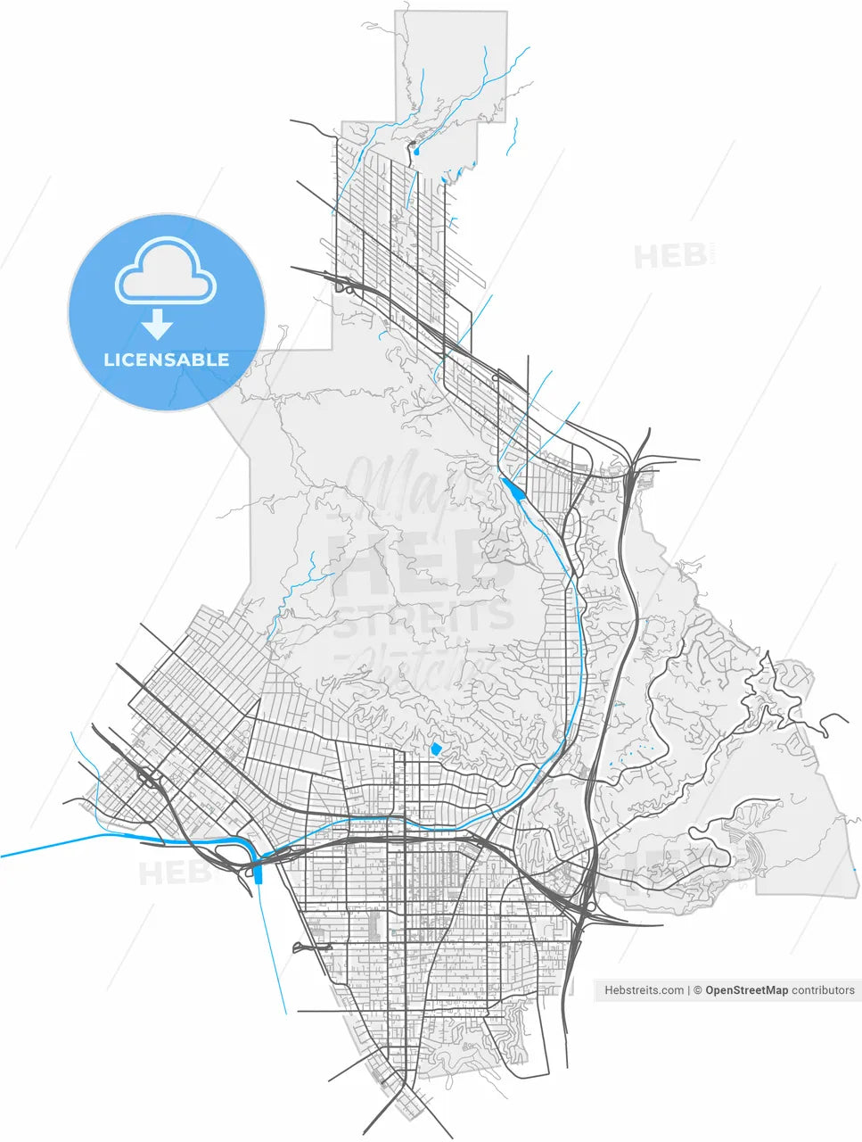 Glendale, California, United States, high resolution vector map - Instant download PDF and JPG