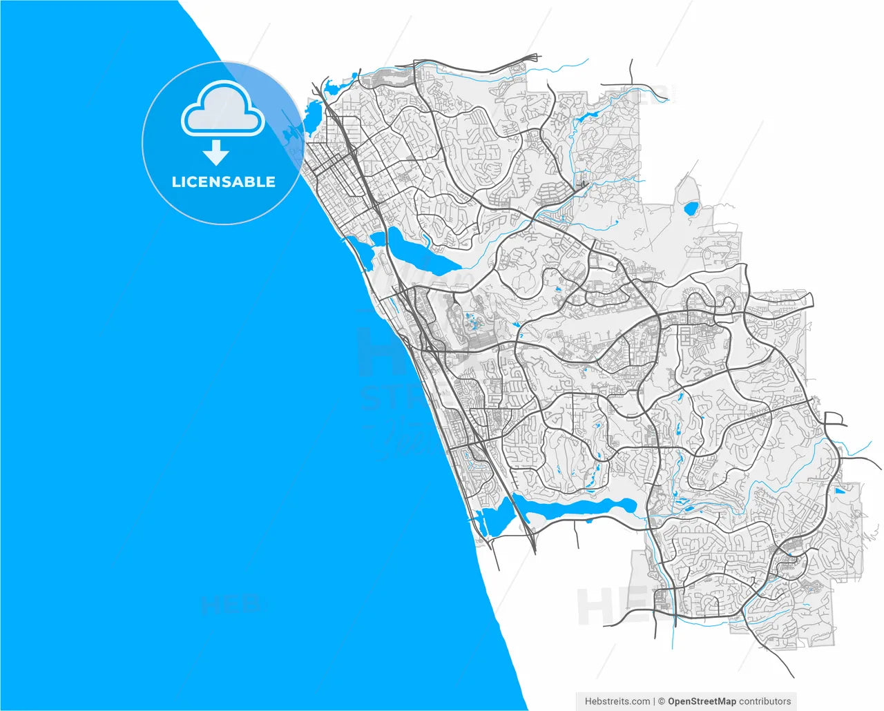 Carlsbad, California, United States, high resolution vector map - Instant download PDF and JPG