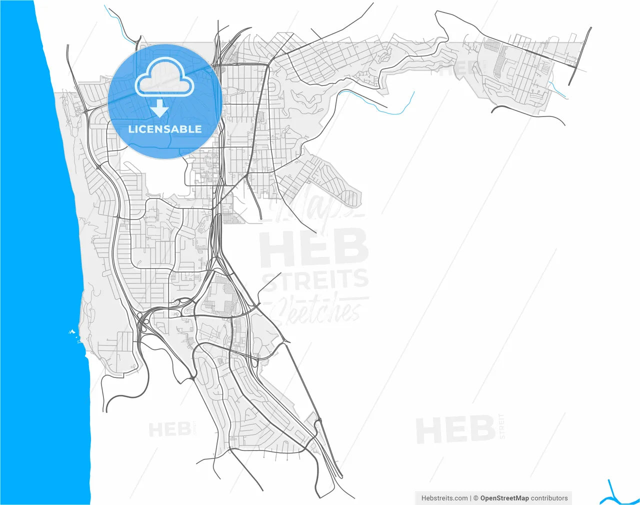 Daly City, California, United States, high resolution vector map - Instant download PDF and JPG