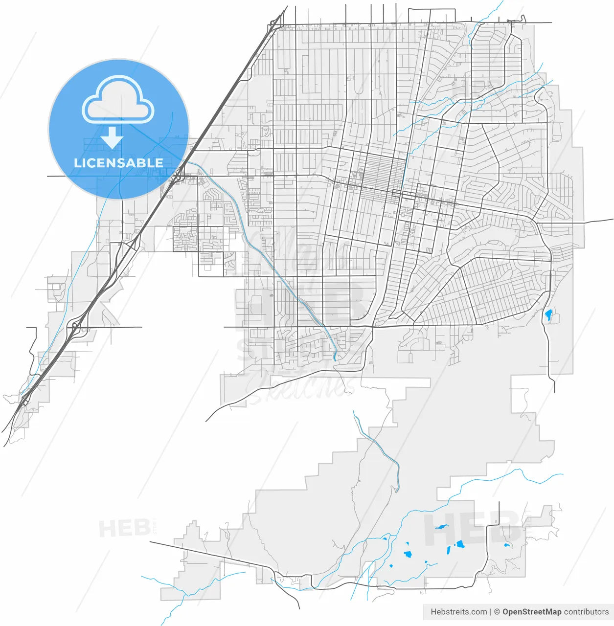 Hesperia, California, United States, high resolution vector map - Instant download PDF and JPG