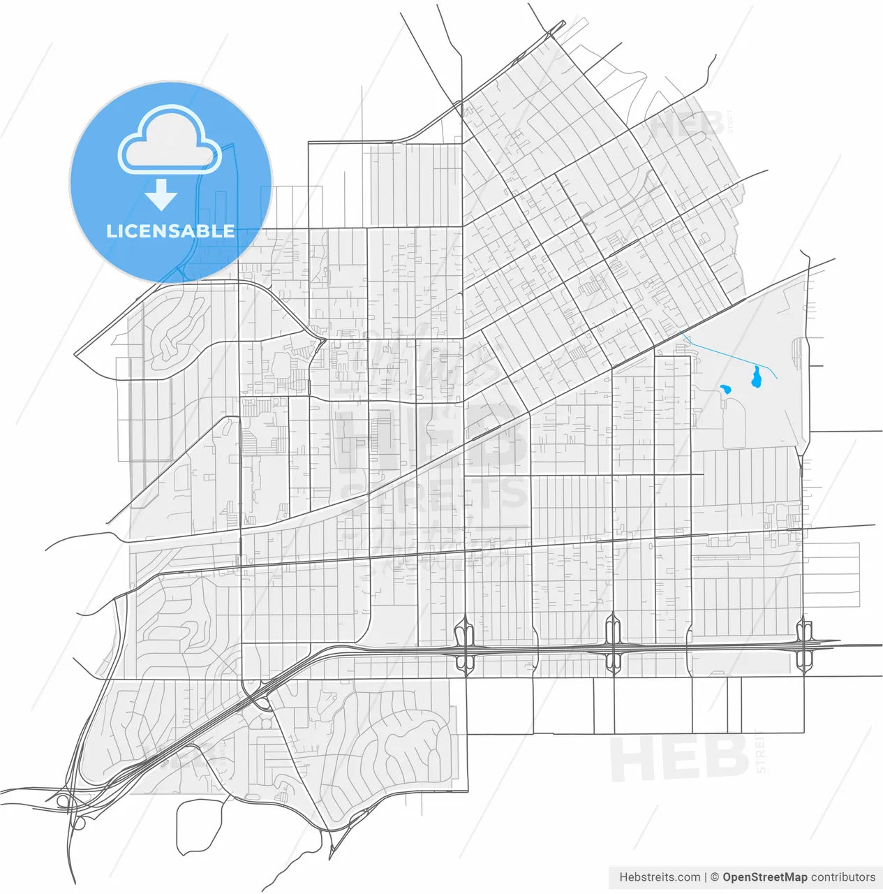 Alhambra, California, United States, high resolution vector map - Instant download PDF and JPG