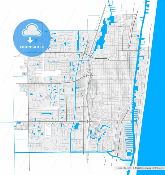 Delray Beach, Florida, United States, high resolution vector map - Instant download PDF and JPG