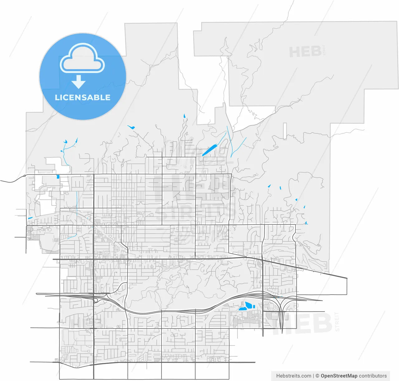 Glendora, California, United States, high resolution vector map - Instant download PDF and JPG