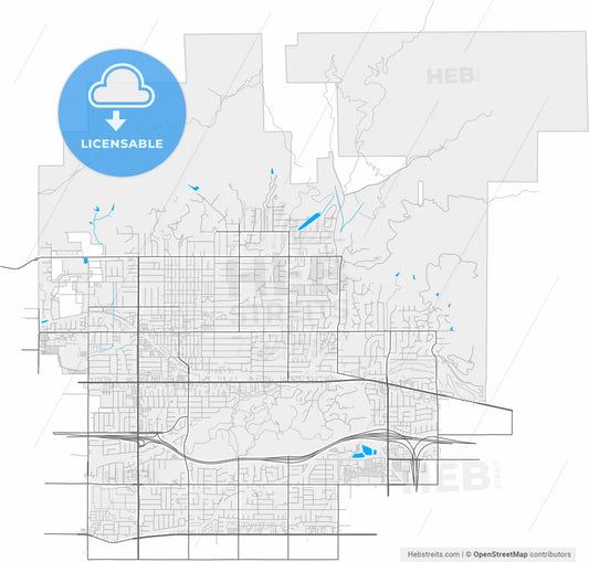 Glendora, California, United States, high resolution vector map - Instant download PDF and JPG