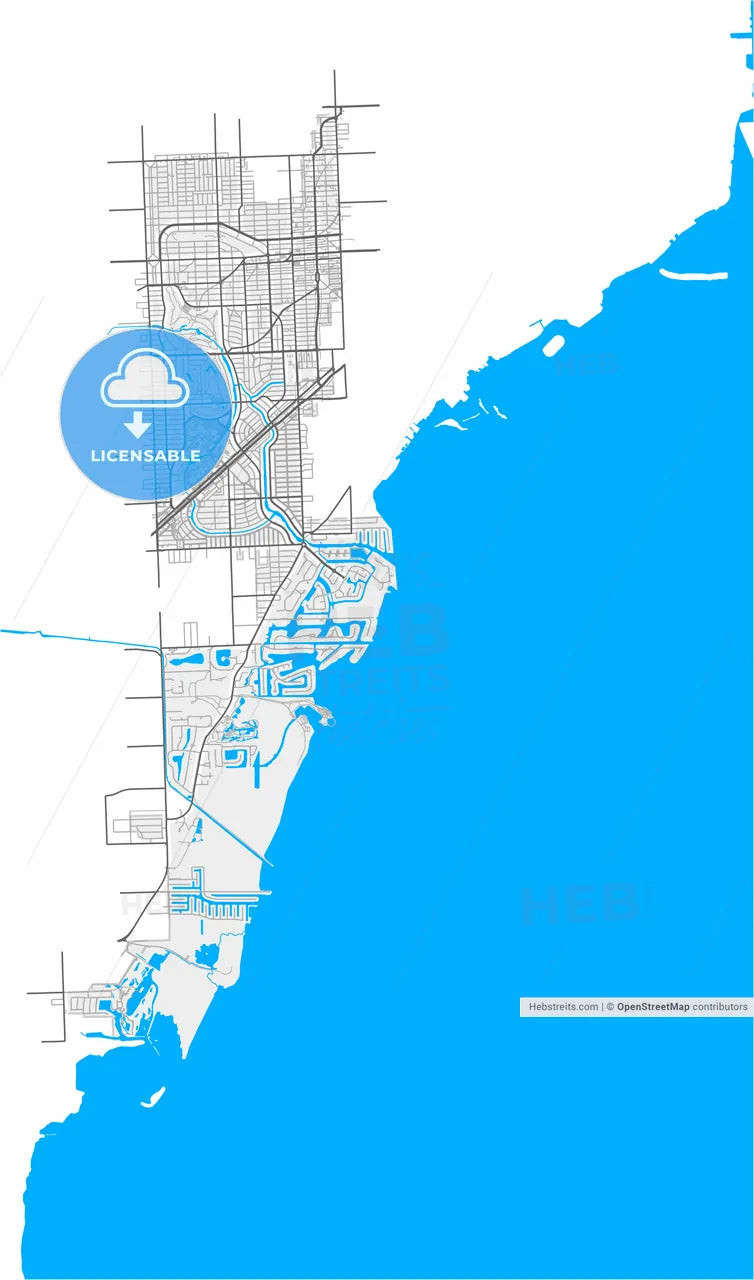 Coral Gables, Florida, United States, high resolution vector map - Instant download PDF and JPG
